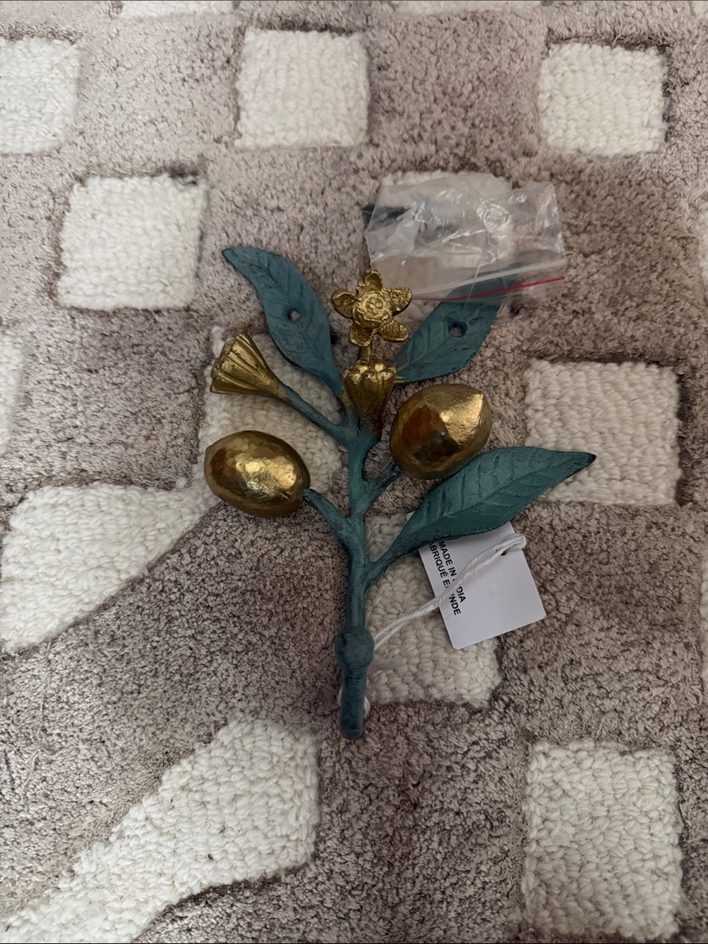 Anthropologie Teal and Gold Botanical Fruit Wall Hook